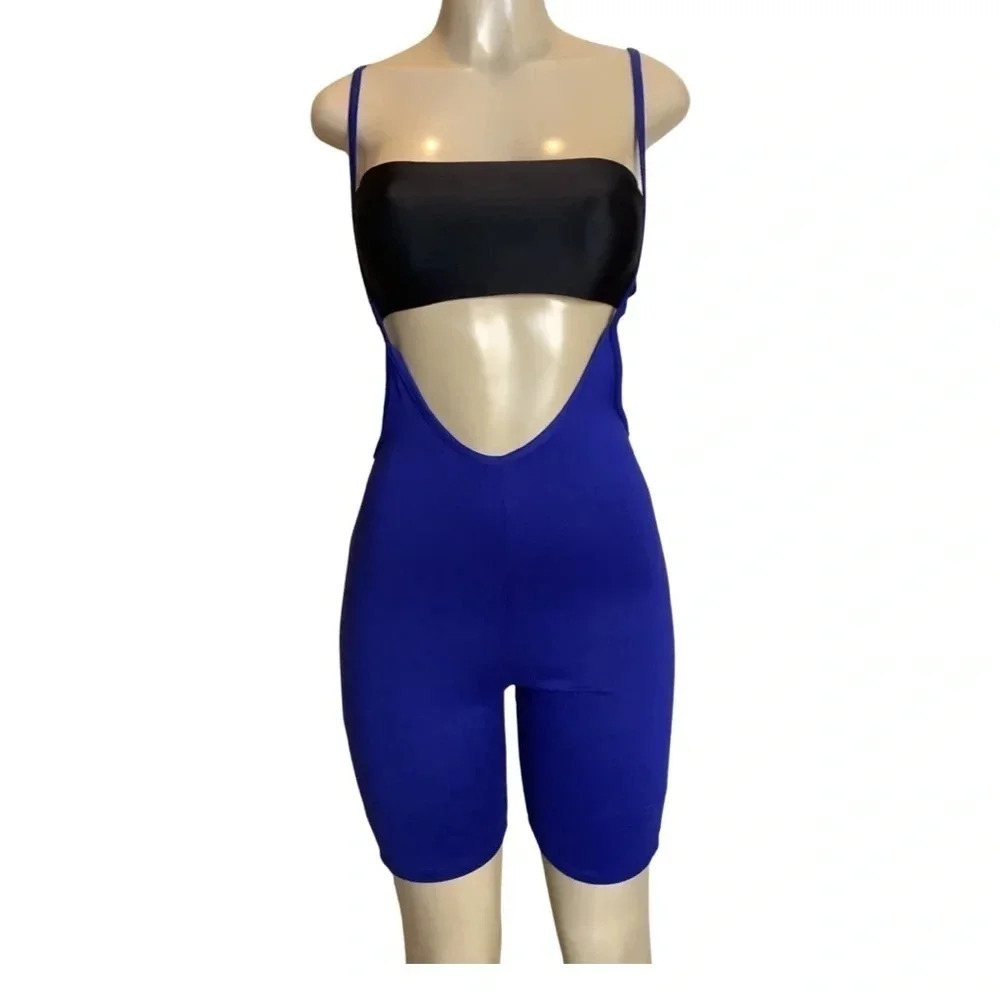 Tools Box Size Medium Black Elastic Tube Top & Blue One Piece Shorts Romper. New